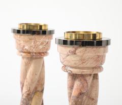 1980s Spiral Marble Steel And Brass Candle Holders - 4777048