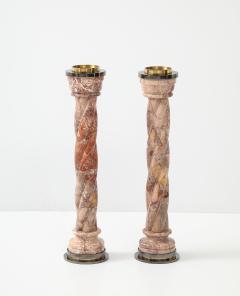 1980s Spiral Marble Steel And Brass Candle Holders - 4777057