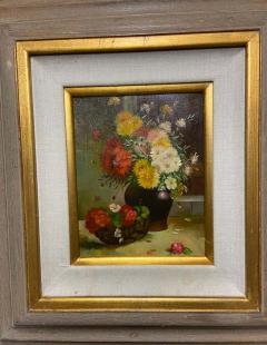 1980s Still Life With Flowers Oil on Canvas Case Framed Painting - 3729641