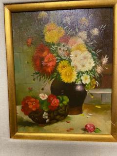 1980s Still Life With Flowers Oil on Canvas Case Framed Painting - 3729643