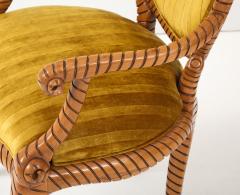 1980s Twisted Rope Wood Dining Chairs From Spain In Italian Velvet Set Of 10 - 4348664