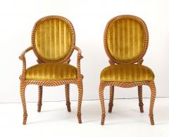 1980s Twisted Rope Wood Dining Chairs From Spain In Italian Velvet Set Of 10 - 4348669