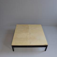 1980s Velllum Topped Coffee Table with Black Steel Square Section Base France - 4078517