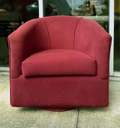 1980s Vintage Upholstered Swivel Barrel Back Club Chairs Pair Original Fabric - 4342132