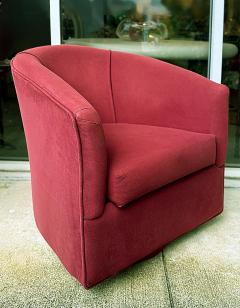 1980s Vintage Upholstered Swivel Barrel Back Club Chairs Pair Original Fabric - 4342155