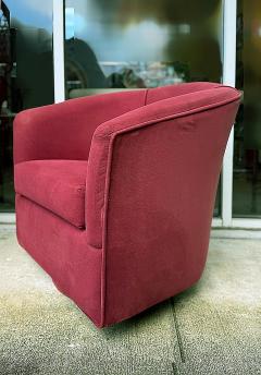 1980s Vintage Upholstered Swivel Barrel Back Club Chairs Pair Original Fabric - 4342157