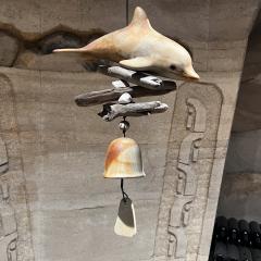 1989 Handcrafted Dolphin Art Pottery Wood Wind Chime Bell - 3191302