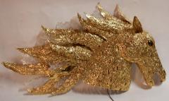 1990 Enlightening Sconce Horses Head Gilded Bronze Gypsum Signed Lambert Ph - 2524673