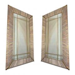 1990 Italian Geometric White Brown Bamboo Wood Floor Mirror with Brass Accents - 552116