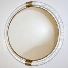 1990s Barovier Italian Milk White Twisted Murano Glass Modern Round Brass Mirror - 2142024