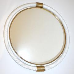 1990s Barovier Italian Milk White Twisted Murano Glass Modern Round Brass Mirror - 2142025