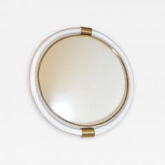 1990s Barovier Italian Milk White Twisted Murano Glass Modern Round Brass Mirror - 2144606