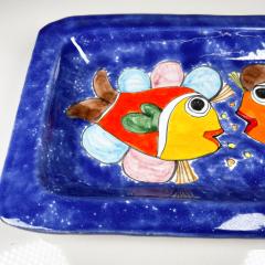 1990s Hand Painted Art Plate Blue Fish Nino Parrucca Ceramiche Palermo Italy - 3057562