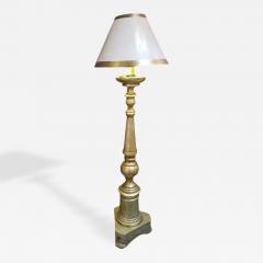 1990s Italian White Gold Giltwood Standing Floor Lamp W Custom Shade - 4762795