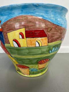 1990s Nino Parrucca Large Ceramic Plantert in Vivid Colors Scenes - 4157970