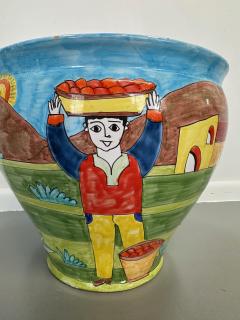 1990s Nino Parrucca Large Ceramic Plantert in Vivid Colors Scenes - 4157972