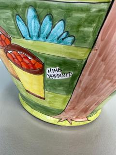 1990s Nino Parrucca Large Ceramic Plantert in Vivid Colors Scenes - 4157973