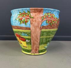 1990s Nino Parrucca Large Ceramic Plantert in Vivid Colors Scenes - 4157980