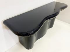 1990s Substantial Curved Italian Console Table Newly Refinished Dark Navy Blue - 4621312