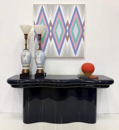 1990s Substantial Curved Italian Console Table Newly Refinished Dark Navy Blue - 4621316