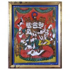 19C Reverse Glass Painting of Shiva Parvati and Ganesh from the Pal Collection - 3458112