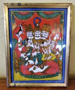 19C Reverse Glass Painting of Shiva Parvati and Ganesh from the Pal Collection - 3458113