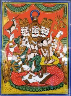 19C Reverse Glass Painting of Shiva Parvati and Ganesh from the Pal Collection - 3458115