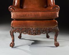 19TH C MAHOGANY LEATHER UPHOLSTERED WINGBACK ARMCHAIR IN THE GEORGE II MANNER - 2532362