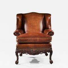 19TH C MAHOGANY LEATHER UPHOLSTERED WINGBACK ARMCHAIR IN THE GEORGE II MANNER - 2534056