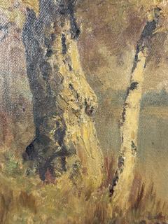 19TH CENTURY AUTUMN TREES LAKE BANK PAINTING BY E K HUNT - 4503397