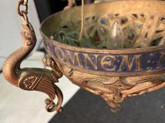 19TH CENTURY BRONZE CHURCH CHANDELIER WITH GRIFFINS AND LATIN PHRASES - 3168031