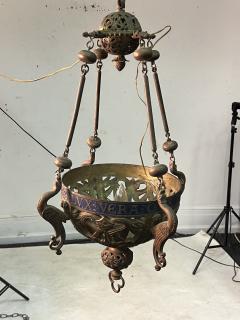 19TH CENTURY BRONZE CHURCH CHANDELIER WITH GRIFFINS AND LATIN PHRASES - 3168034