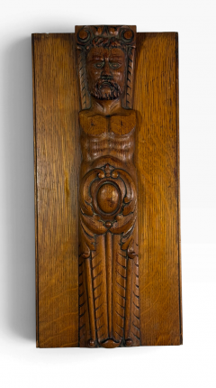 19TH CENTURY CARVED OAK TELAMON WALL PLAQUE - 4779406