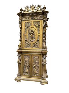 19TH CENTURY ELABORATE GILT FANTASTICAL CARVED ALLEGORICAL ITALIAN TALL CABINET - 4455485