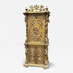 19TH CENTURY ELABORATE GILT FANTASTICAL CARVED ALLEGORICAL ITALIAN TALL CABINET - 4461323