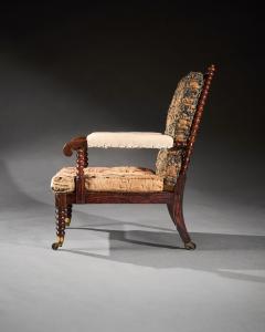 19TH CENTURY FAUX ROSEWOOD BOBBIN TURNED OPEN ARMCHAIR ON BRASS CUP CASTORS - 2679011