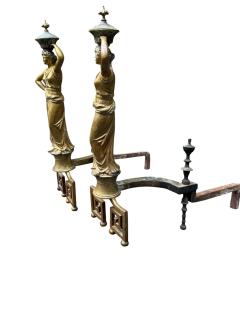 19TH CENTURY GILT BRONZE GRECIAN DRAPED WOMAN ANDIRONS WITH GREEK KEY BASES - 4697146