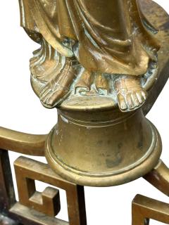 19TH CENTURY GILT BRONZE GRECIAN DRAPED WOMAN ANDIRONS WITH GREEK KEY BASES - 4697148