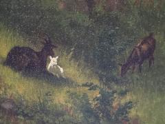 19TH CENTURY GOAT FAMILY ON HILLY LANDSCAPE IN ORIGINAL GILT FRAME PAINTING - 4738992