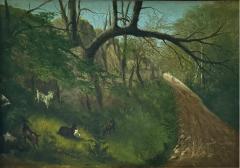 19TH CENTURY GOAT FAMILY ON HILLY LANDSCAPE IN ORIGINAL GILT FRAME PAINTING - 4739781