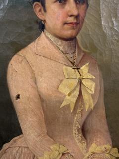 19TH CENTURY PORTRAIT OF A WOMAN IN FANCY BOWED PINK DRESS RIBBONED HAT - 4637263