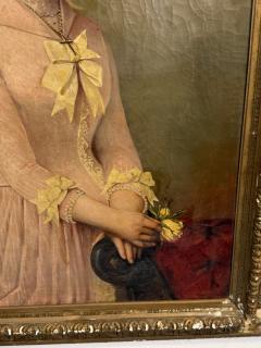19TH CENTURY PORTRAIT OF A WOMAN IN FANCY BOWED PINK DRESS RIBBONED HAT - 4637264