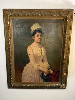 19TH CENTURY PORTRAIT OF A WOMAN IN FANCY BOWED PINK DRESS RIBBONED HAT - 4637265