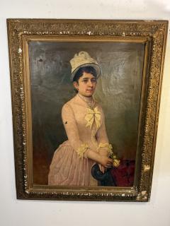 19TH CENTURY PORTRAIT OF A WOMAN IN FANCY BOWED PINK DRESS RIBBONED HAT - 4637266