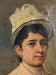 19TH CENTURY PORTRAIT OF A WOMAN IN FANCY BOWED PINK DRESS RIBBONED HAT - 4637267