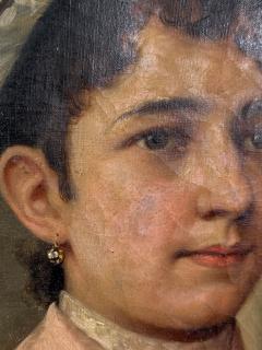 19TH CENTURY PORTRAIT OF A WOMAN IN FANCY BOWED PINK DRESS RIBBONED HAT - 4637269