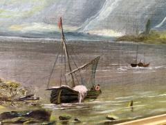 19TH CENTURY SCENIC CASTLE ON SHORE LANDSCAPE PAINTING IN ORIGINAL GILT FRAME - 4739616