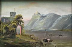 19TH CENTURY SCENIC CASTLE ON SHORE LANDSCAPE PAINTING IN ORIGINAL GILT FRAME - 4739776