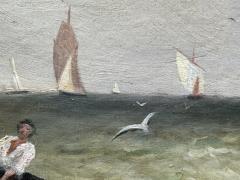 19TH CENTURY SHIPS FISHING BOATS OFF ITALIAN COAST PAINTING - 4739607