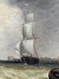 19TH CENTURY SHIPS FISHING BOATS OFF ITALIAN COAST PAINTING - 4739609